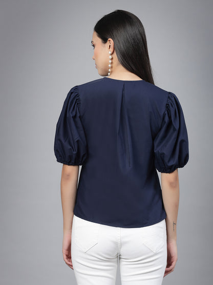 Style Quotient Women Solid Navy Polycotton Regular Formal Shirt