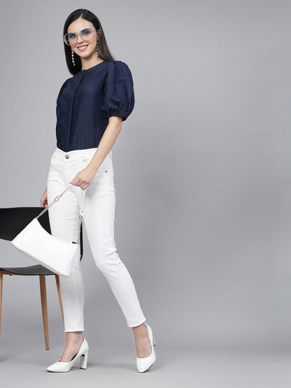 Style Quotient Women Solid Navy Polycotton Regular Formal Shirt