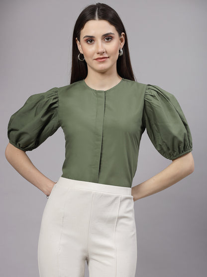 Style Quotient Women Solid Olive Polycotton Regular Formal Shirt