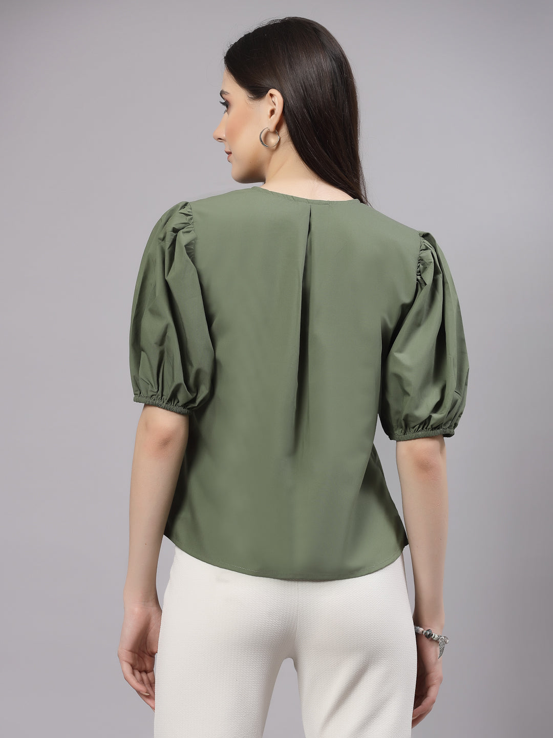 Style Quotient Women Solid Olive Polycotton Regular Formal Shirt