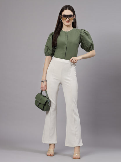 Style Quotient Women Solid Olive Polycotton Regular Formal Shirt