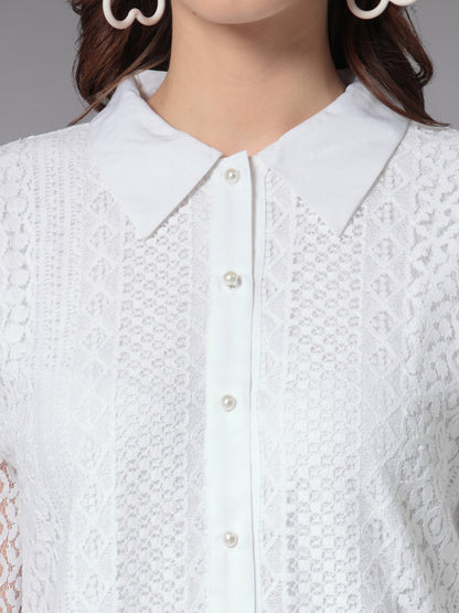 Style Quotient Women White Lace Smart Fit Long Sleeve Shirt