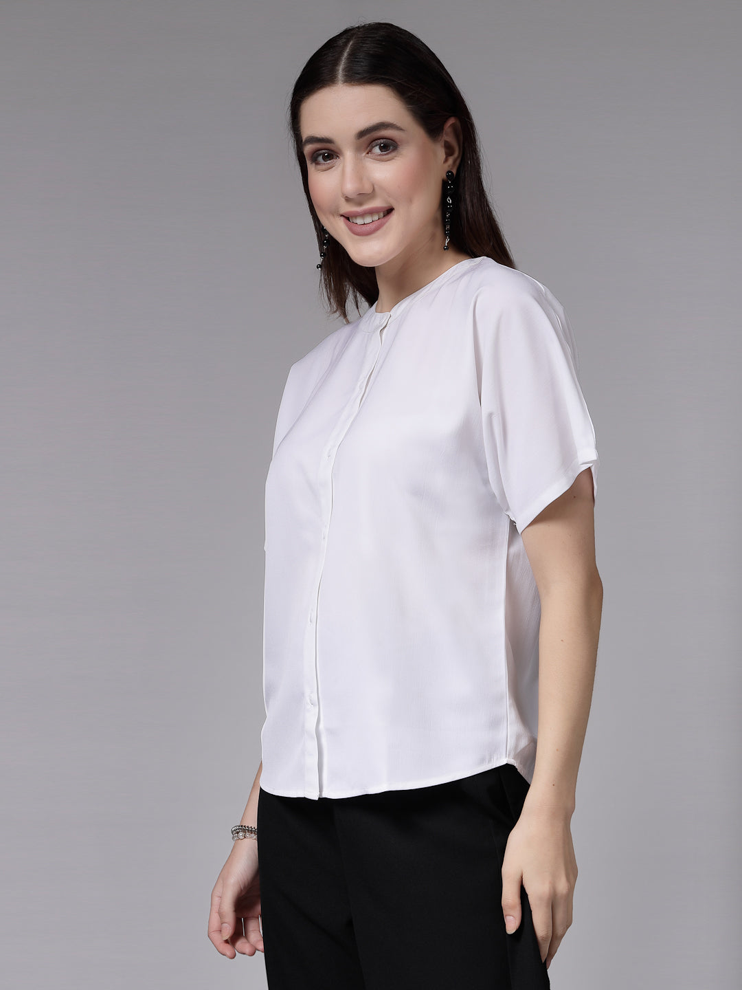 Style Quotient Women White Relaxed Fit Classic Smart Short Sleeved Shirt