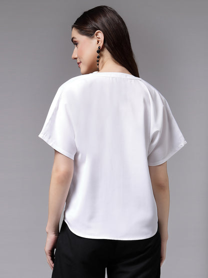 Style Quotient Women White Relaxed Fit Classic Smart Short Sleeved Shirt