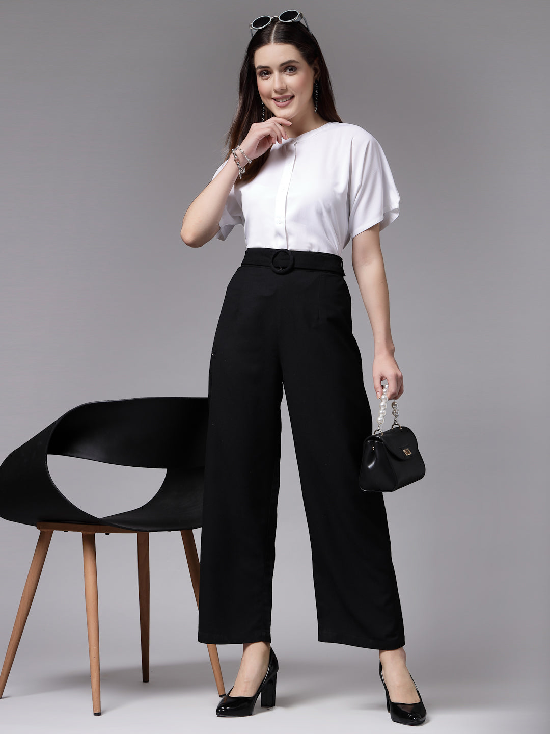 Style Quotient Women White Relaxed Fit Classic Smart Short Sleeved Shirt