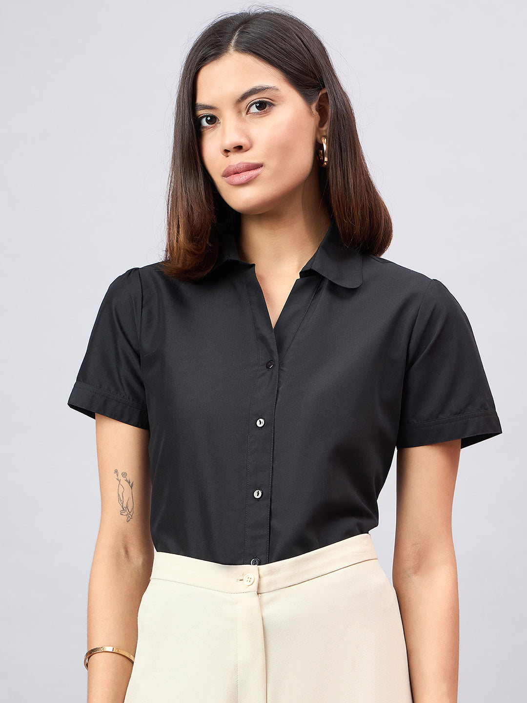 Style Quotient Women Short Sleeves front button and collar Shirt