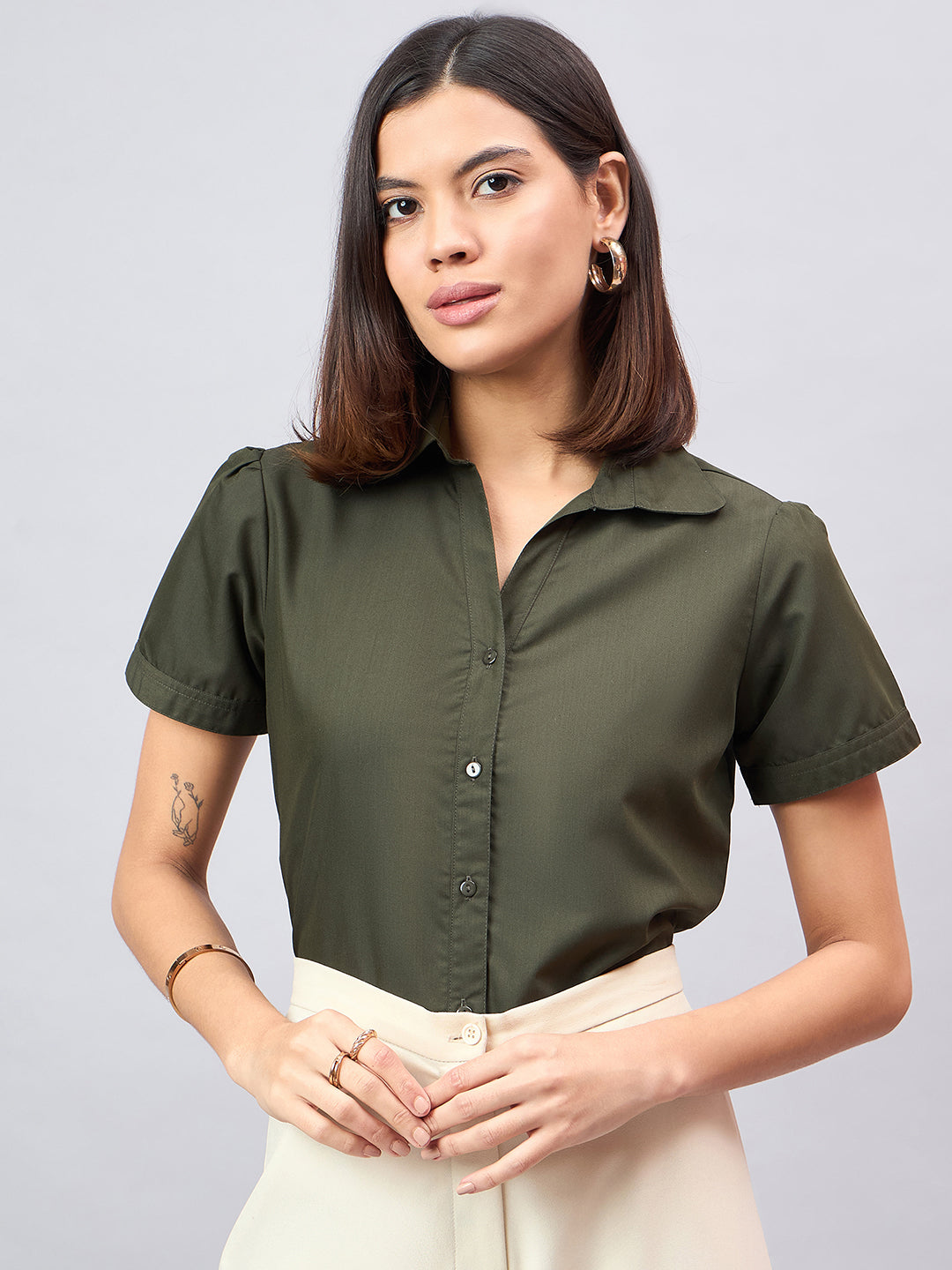 Style Quotient Women Short Sleeves front button and collar Shirt