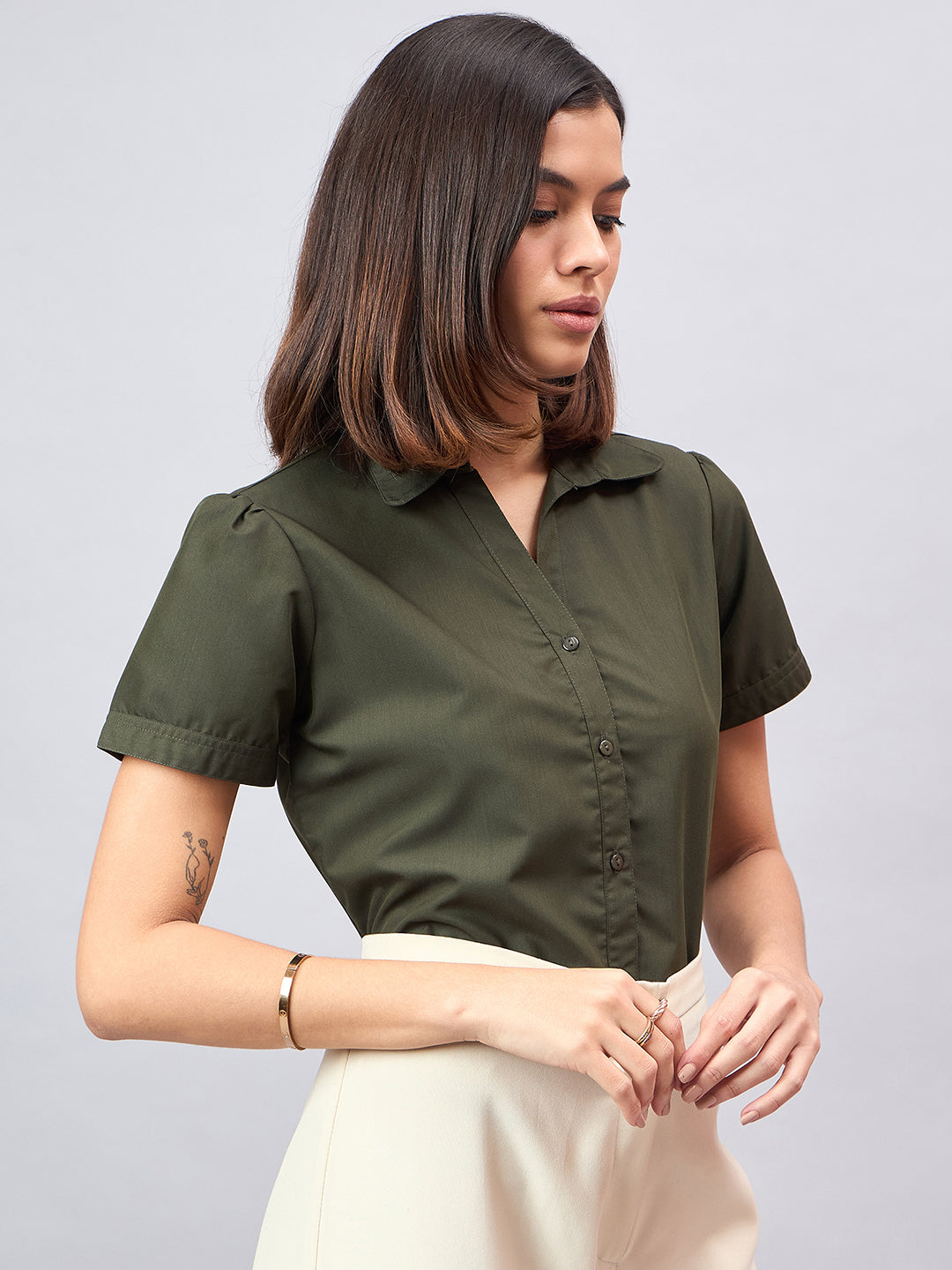 Style Quotient Women Short Sleeves front button and collar Shirt