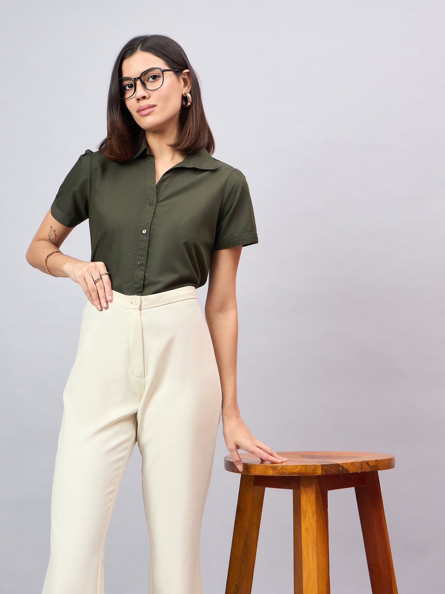 Style Quotient Women Short Sleeves front button and collar Shirt