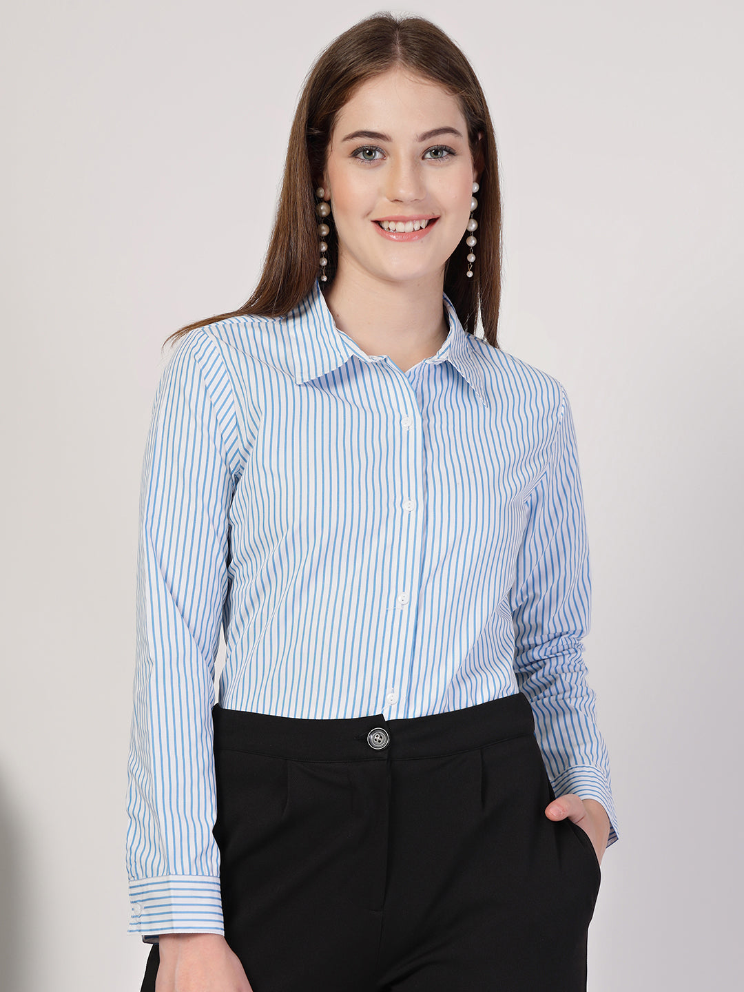 Style Quotient Women Blue White stripe shirt