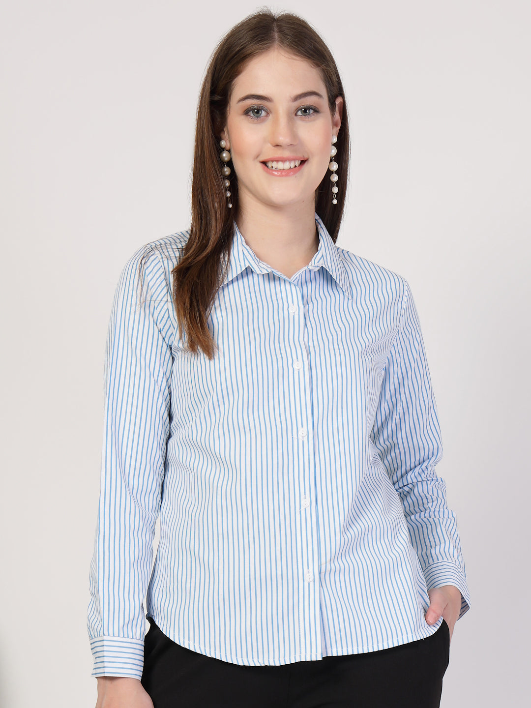 Style Quotient Women Blue White stripe shirt