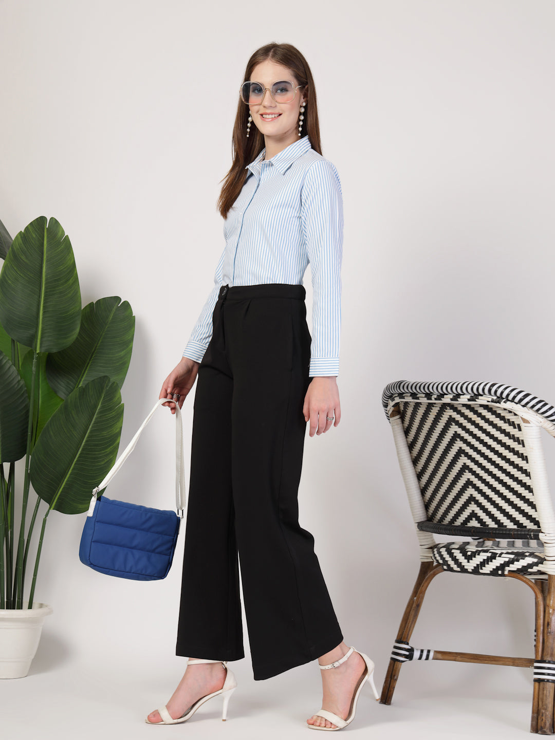 Style Quotient Women Blue White stripe shirt