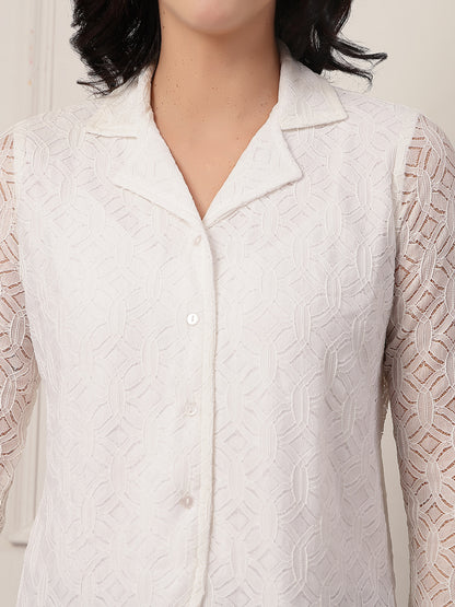 Style Quotient Women White Self Design shacket