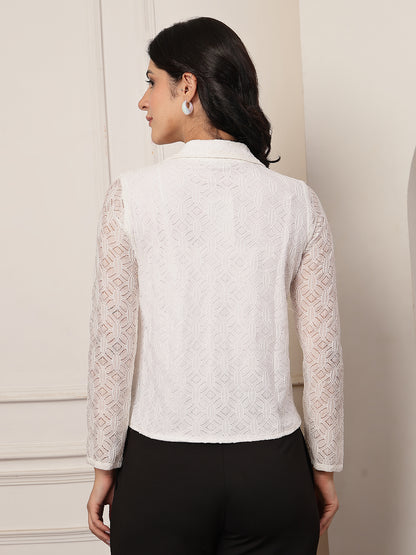 Style Quotient Women White Self Design shacket