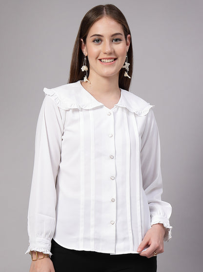 Style Quotient Women Solid White Regular Fit Polymoss Formal Shirt