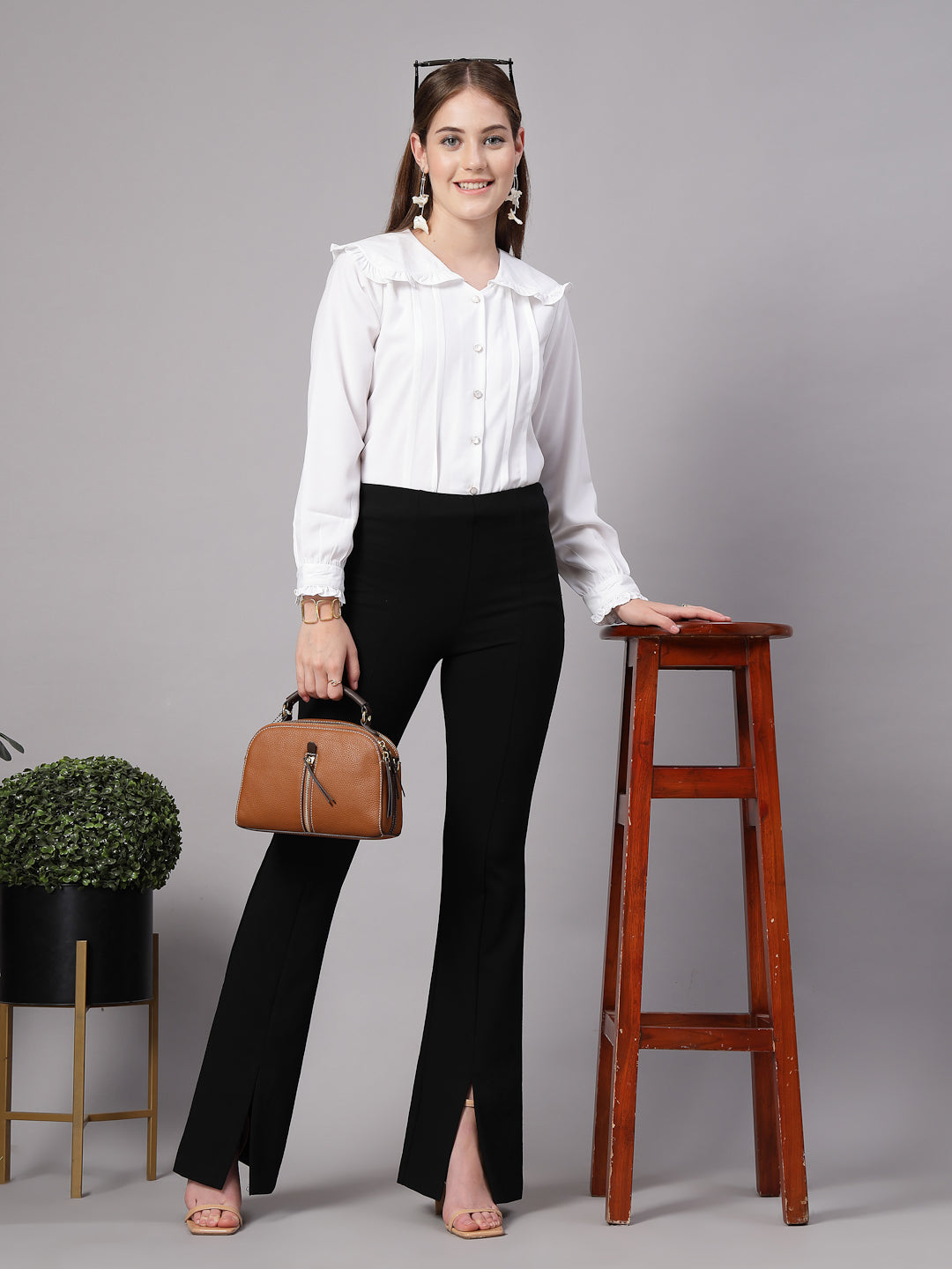 Style Quotient Women Solid White Regular Fit Polymoss Formal Shirt