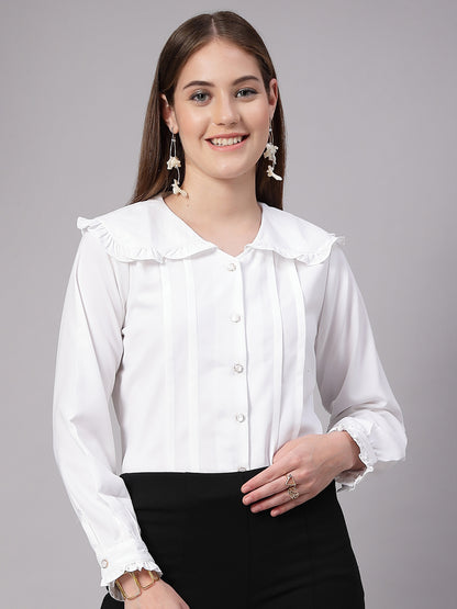 Style Quotient Women Solid White Regular Fit Polymoss Formal Shirt