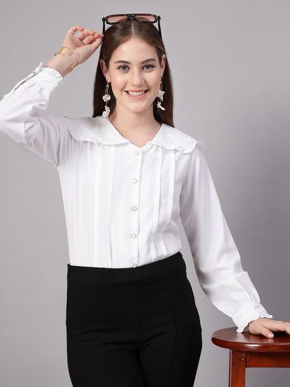 Style Quotient Women Solid White Regular Fit Polymoss Formal Shirt