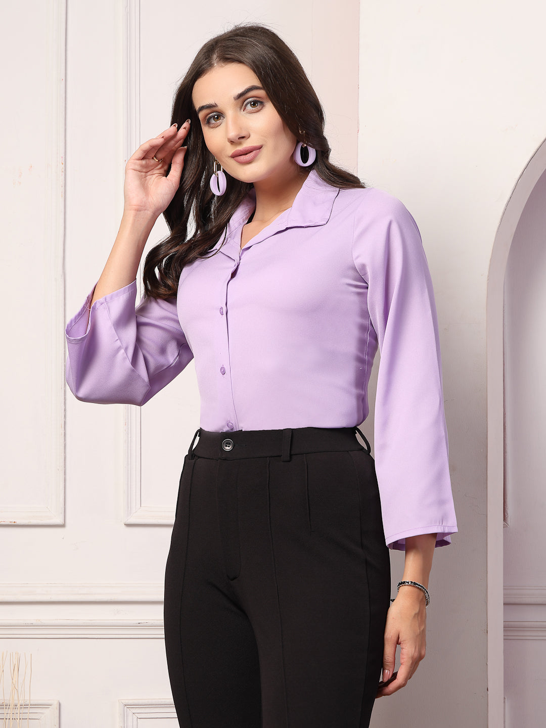 Style Quotient Womens Lilac with Full bell sleeves Shirt