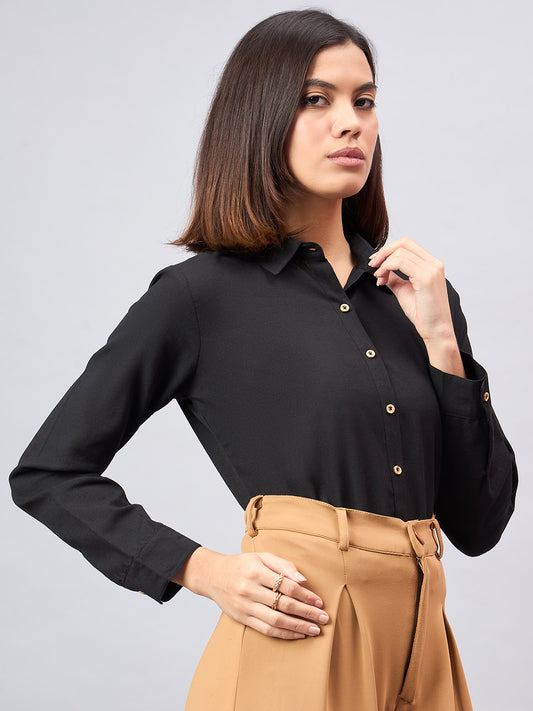 Style Quotient Women Solid Black Flex Regular Shirt