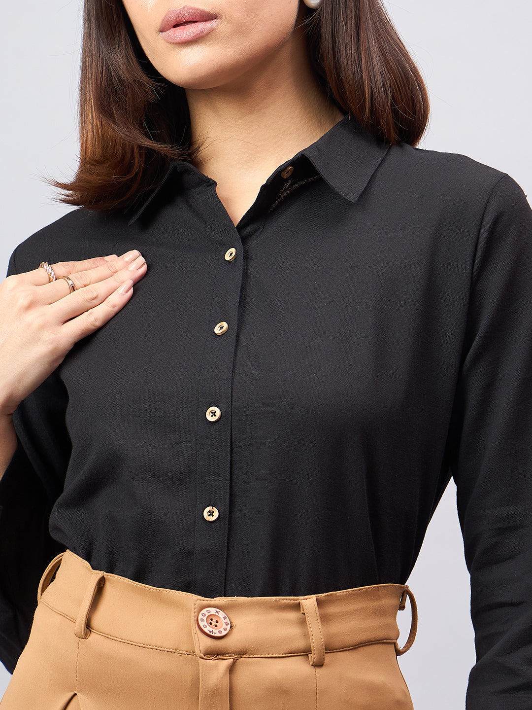 Style Quotient Women Solid Black Flex Regular Shirt