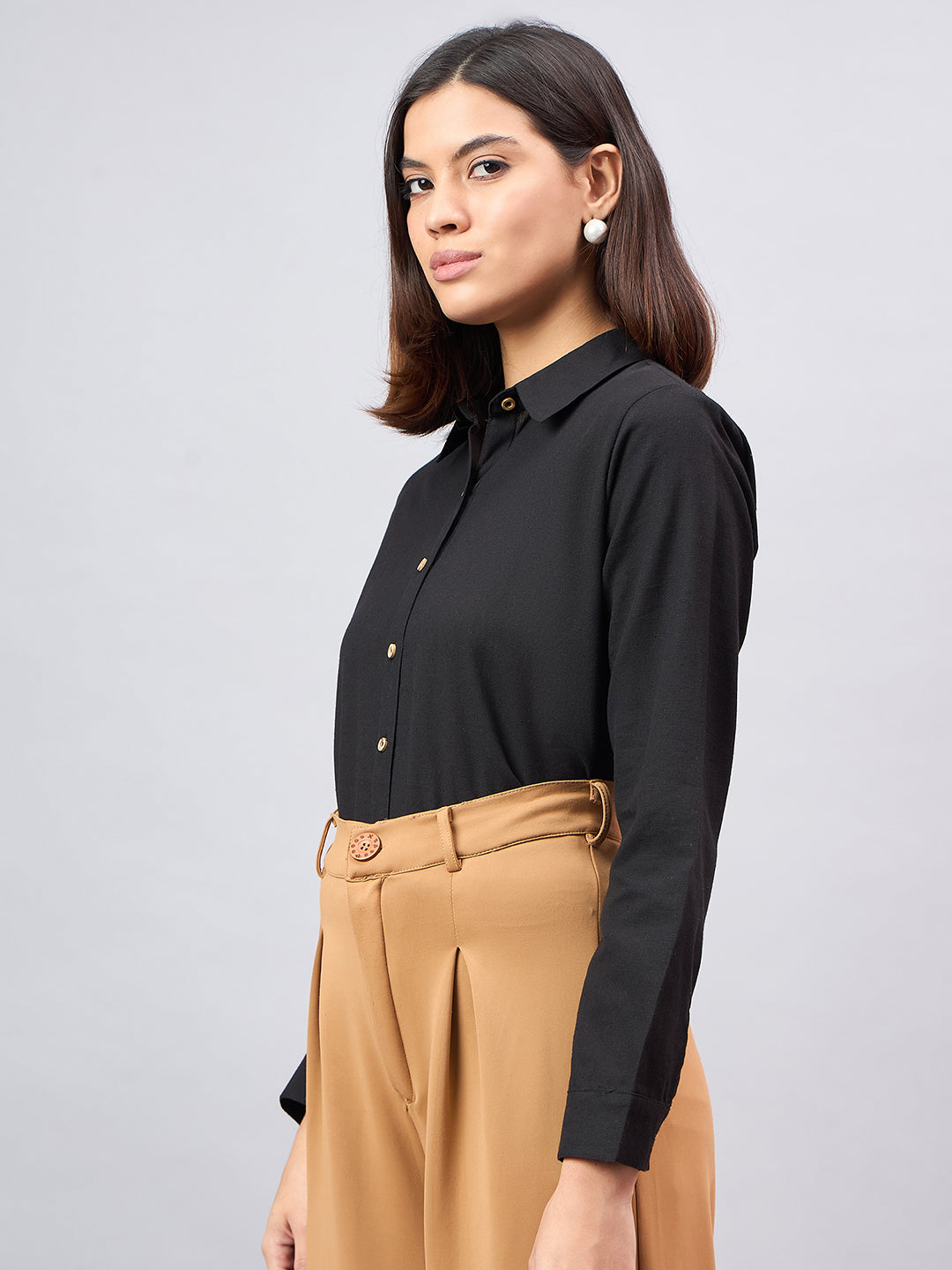 Style Quotient Women Solid Black Flex Regular Shirt