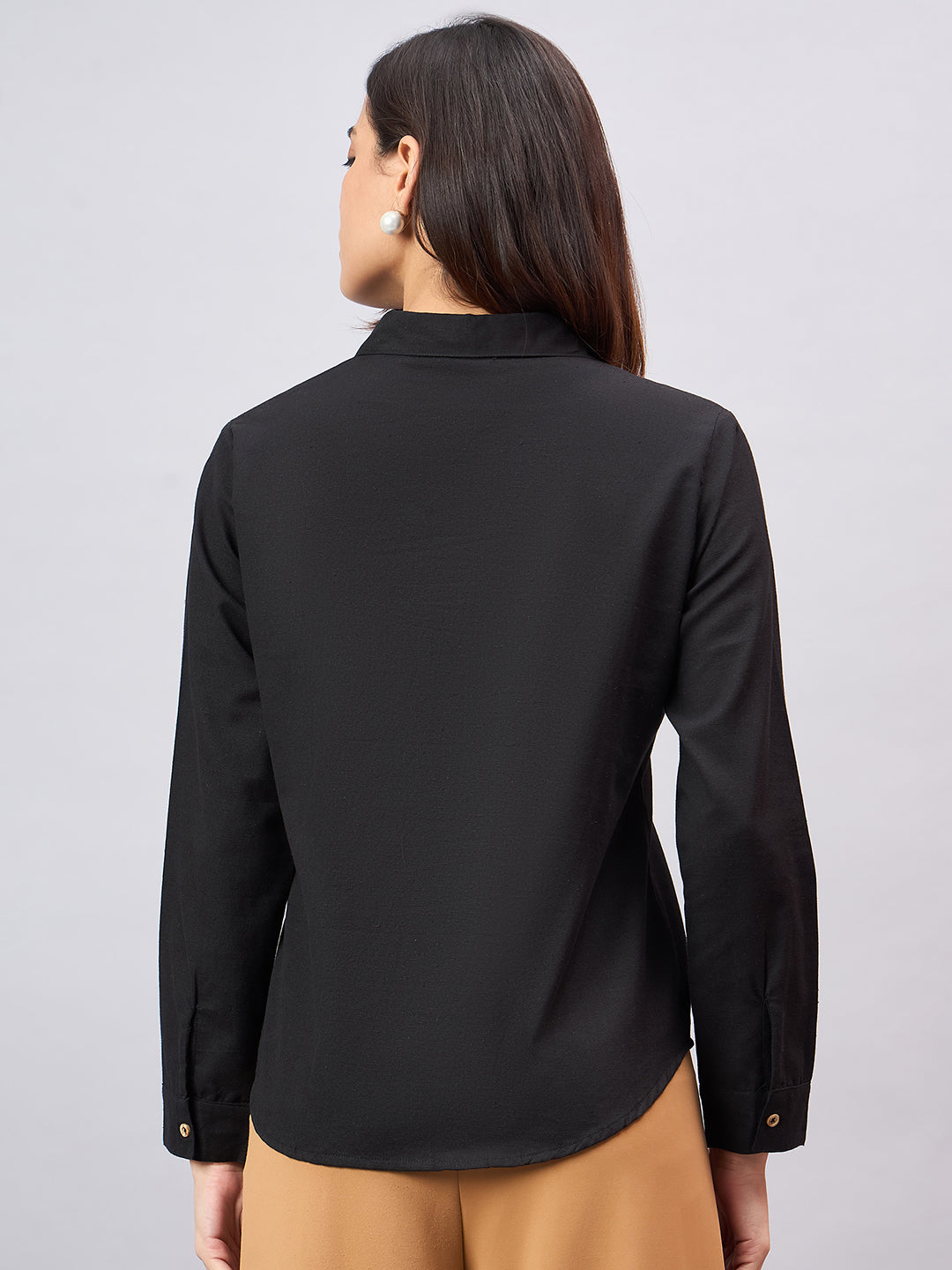 Style Quotient Women Solid Black Flex Regular Shirt