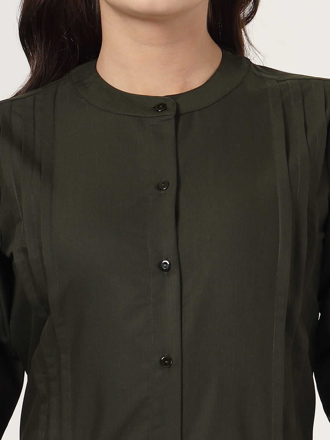 Style Quotient Women Solid Olive Polycotton Regular Shirt