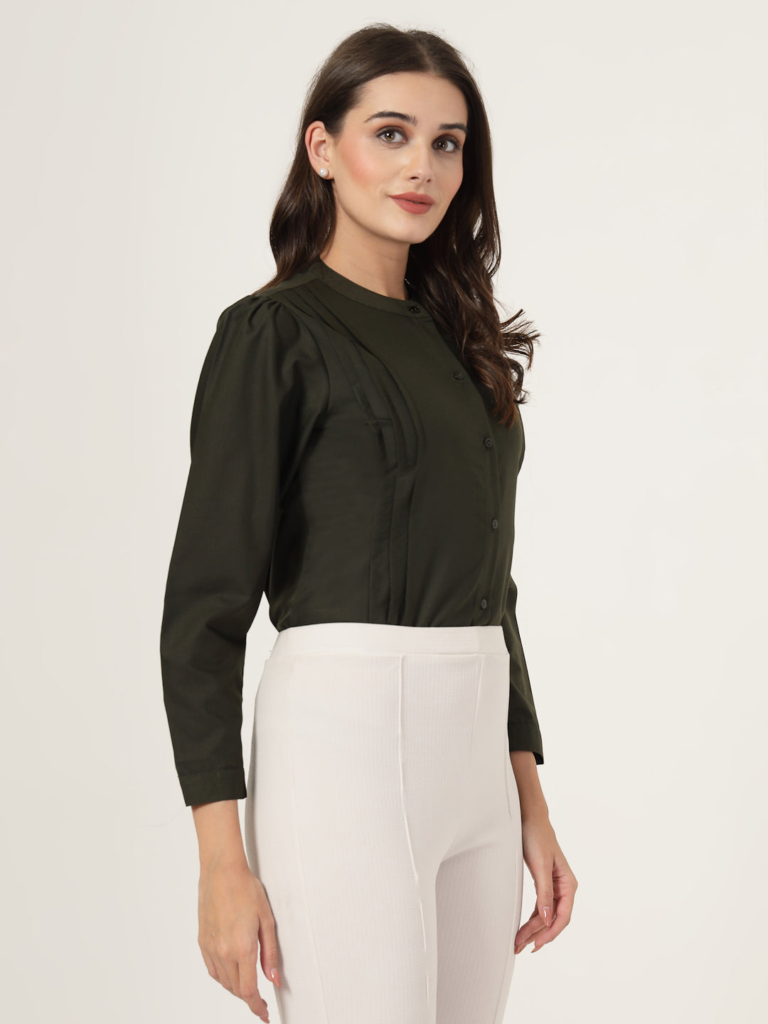 Style Quotient Women Solid Olive Polycotton Regular Shirt