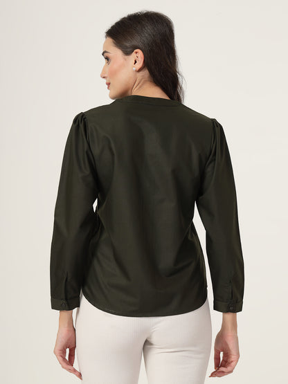 Style Quotient Women Solid Olive Polycotton Regular Shirt