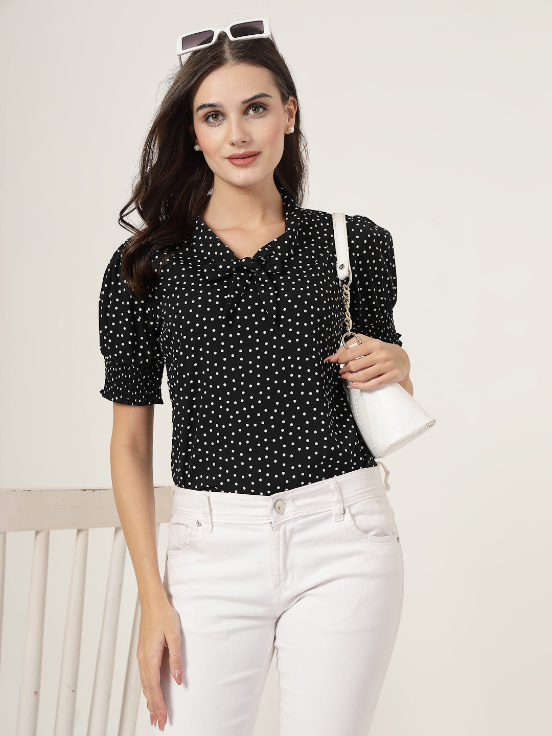 Style Quotient Women black and white front tie-up Top