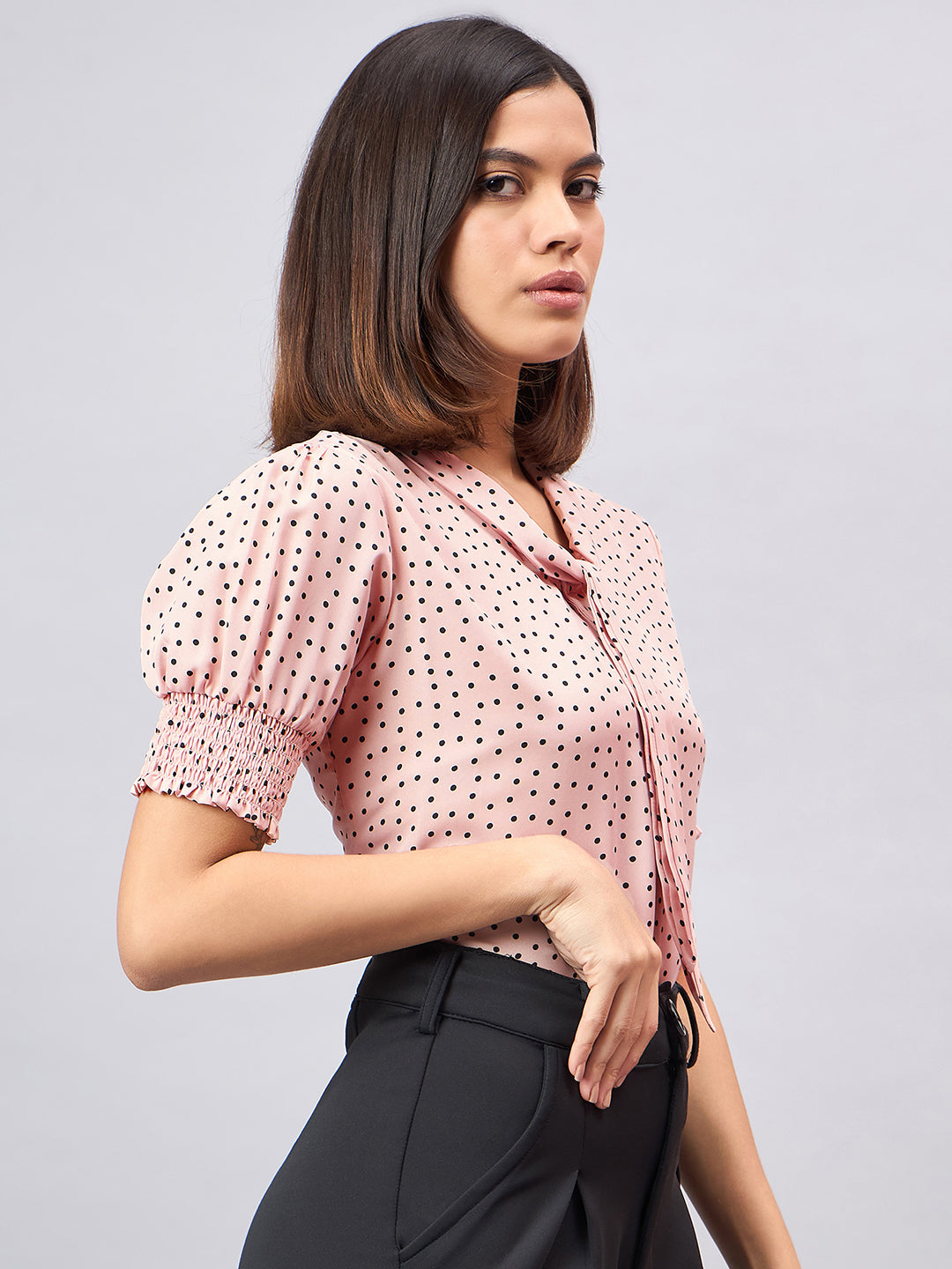 Style Quotient Women Nude and black polka print Top