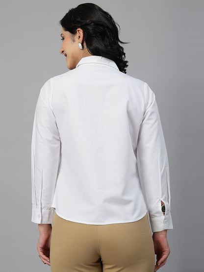 Style Quotient Women Contrast Detailing White and Tan Regular Fit Polycotton Formal Shirt