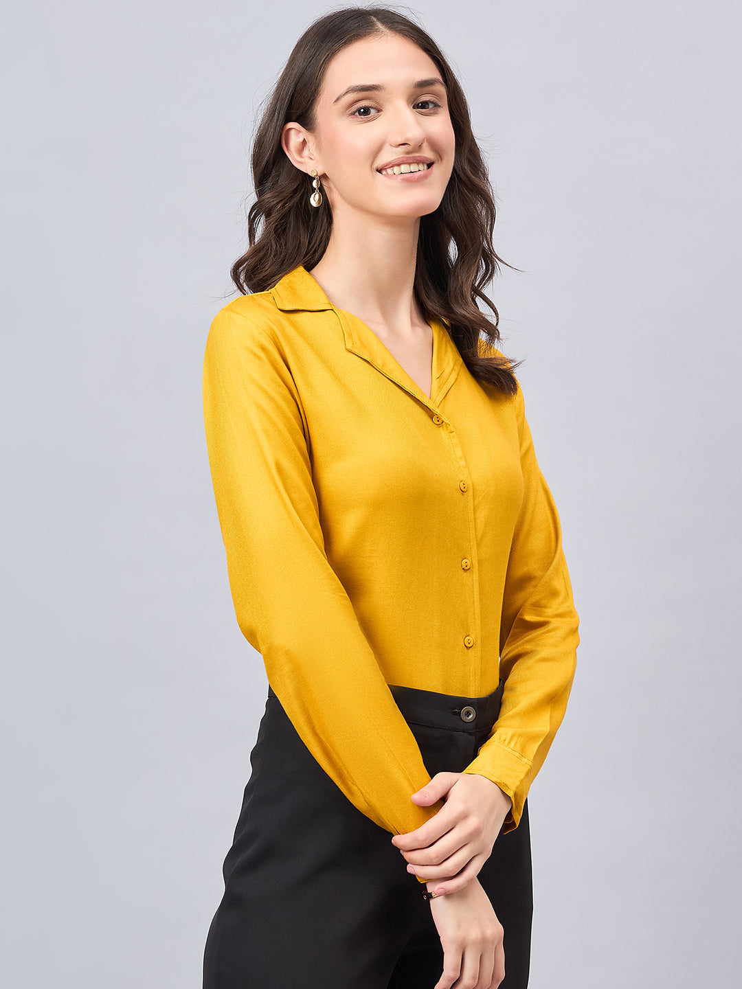 Long Sleeve Mustard Yellow Shirt With Black Jeans Style Quotient