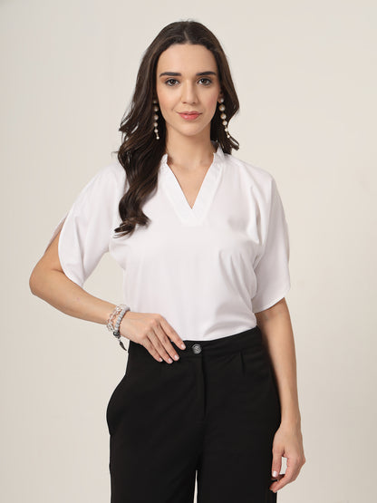 Style Quotient Women Solid White Polymoss Formal Top