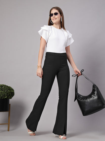 Style Quotient Women Solid Texture White Slim Fit Smart Casual Polyknit Top