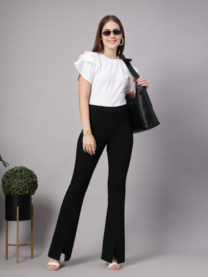 Style Quotient Women Solid Texture White Slim Fit Smart Casual Polyknit Top