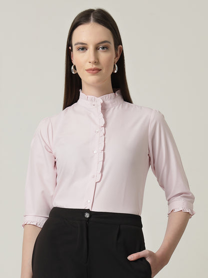 Style Quotient Women Pink Shirt with 3/4th sleeves & front frill