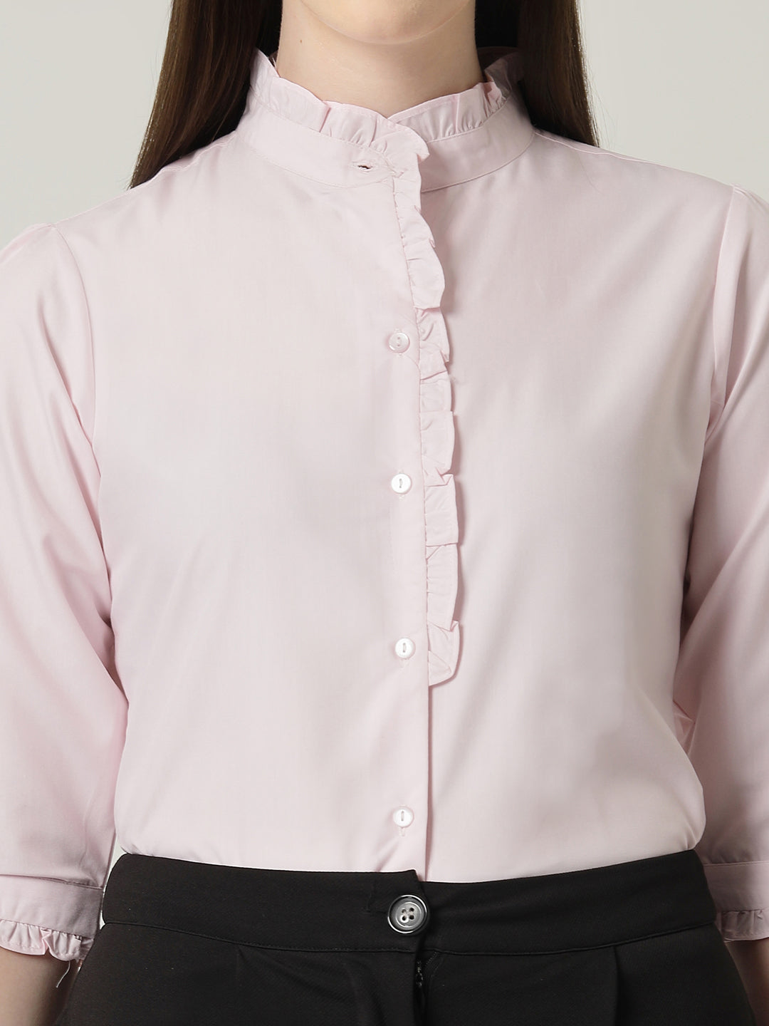 Style Quotient Women Pink Shirt with 3/4th sleeves & front frill