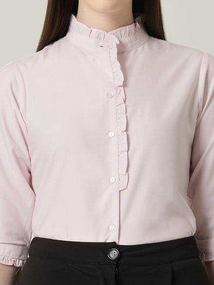 Style Quotient Women Pink Shirt with 3/4th sleeves & front frill