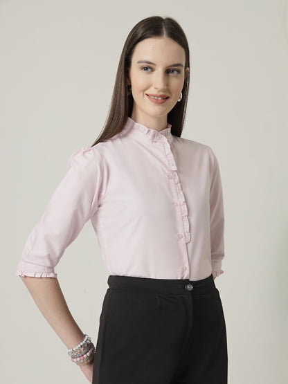 Style Quotient Women Pink Shirt with 3/4th sleeves & front frill