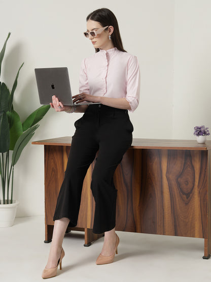 Style Quotient Women Pink Shirt with 3/4th sleeves & front frill