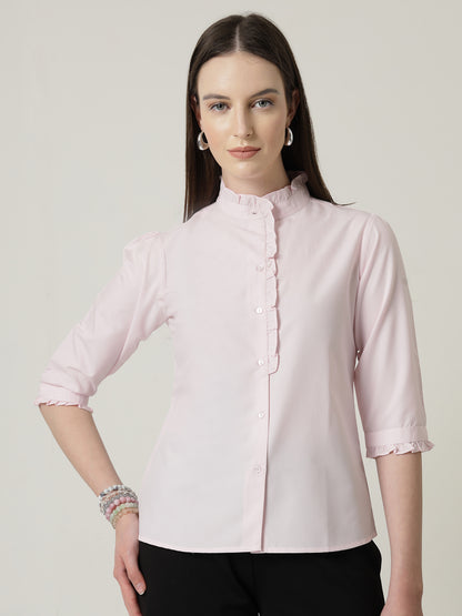 Style Quotient Women Pink Shirt with 3/4th sleeves & front frill