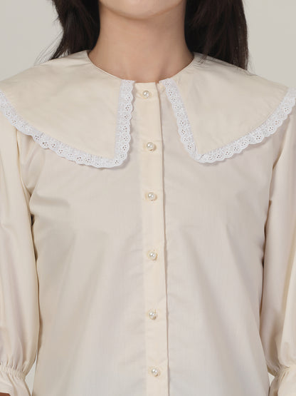 Style Quotient Women Beige Shirt with Peter Pan Collar