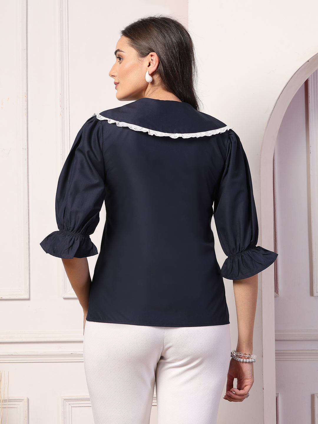 Style Quotient Women Navy Blue Victorian Shirt