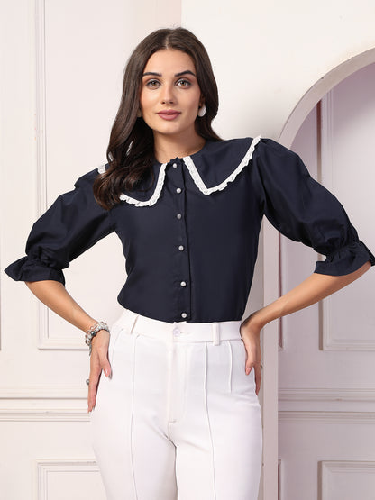 Style Quotient Women Navy Blue Victorian Shirt