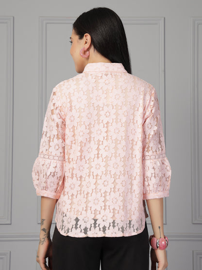 Style Quotient Women Peach Lace Shirt