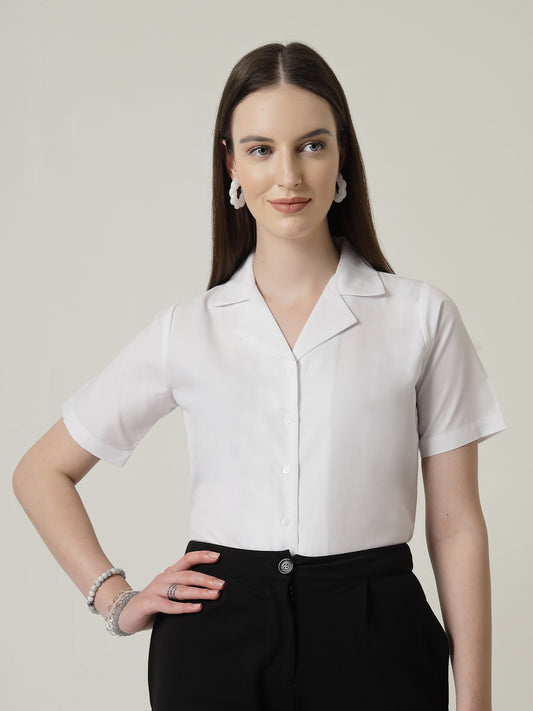 Style Quotient Women Solid White Polycotton Formal Shirt
