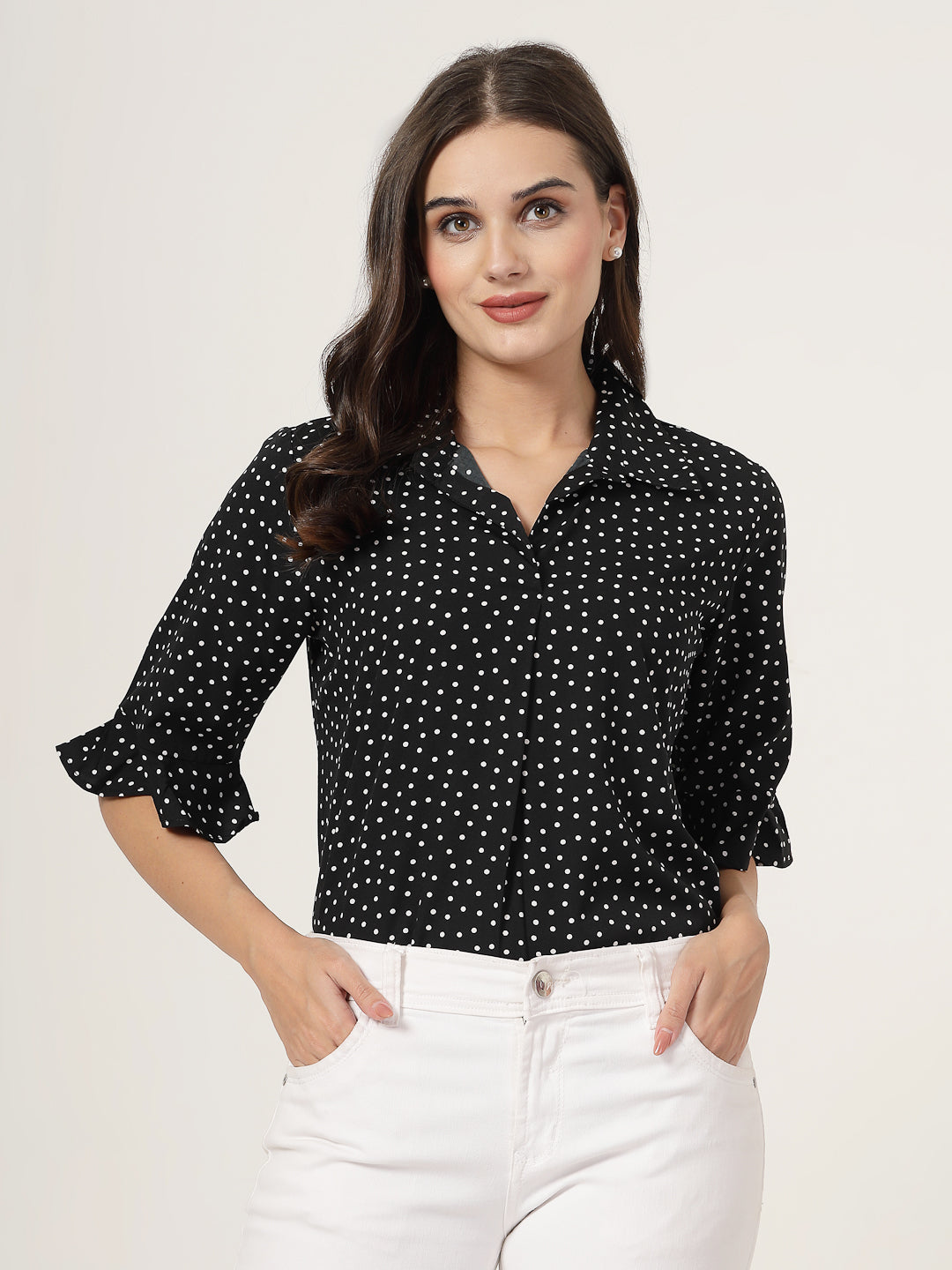 Style Quotient Women black and white Polka Dot Shirt style Top