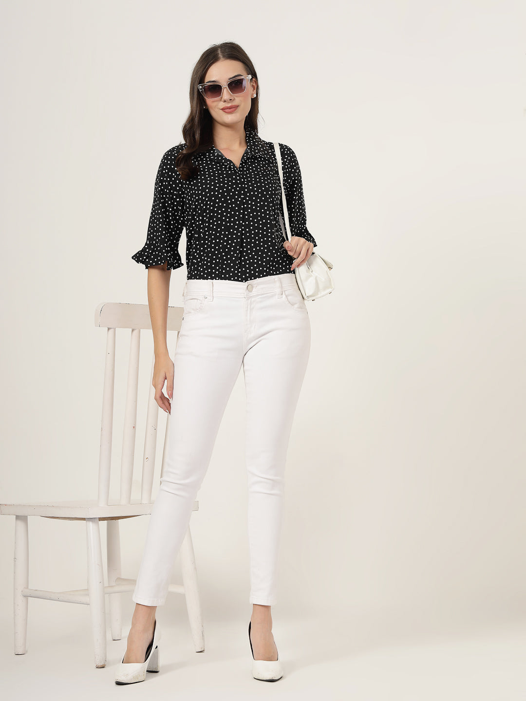 Style Quotient Women black and white Polka Dot Shirt style Top